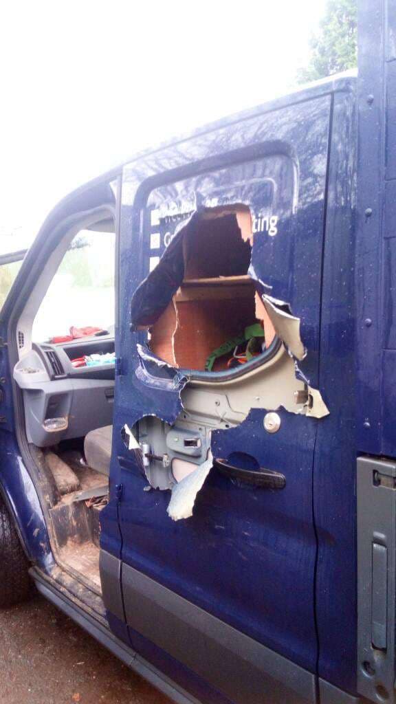 Forced van door after a peel-and-steal tool theft from a tradesperson's vehicle